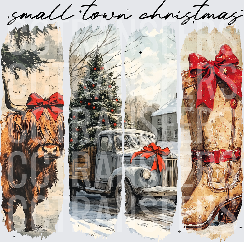 Small Town Christmas Highland Cow Truck Boot Panels (DTF)