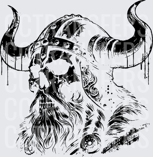 Skull Warrior Horned Helmet Dripping Ink Norse Design black (DTF)