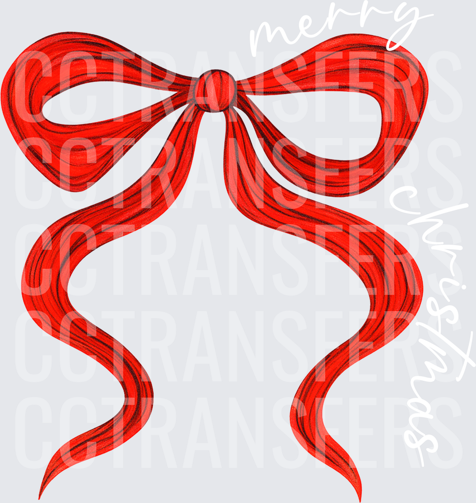 Hand-Drawn Red Ribbon Bow with Long Flowing Tails (DTF)