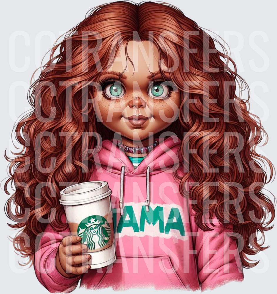 Curly Red Hair Doll Mama Pink Hoodie Coffee Cup (DTF)