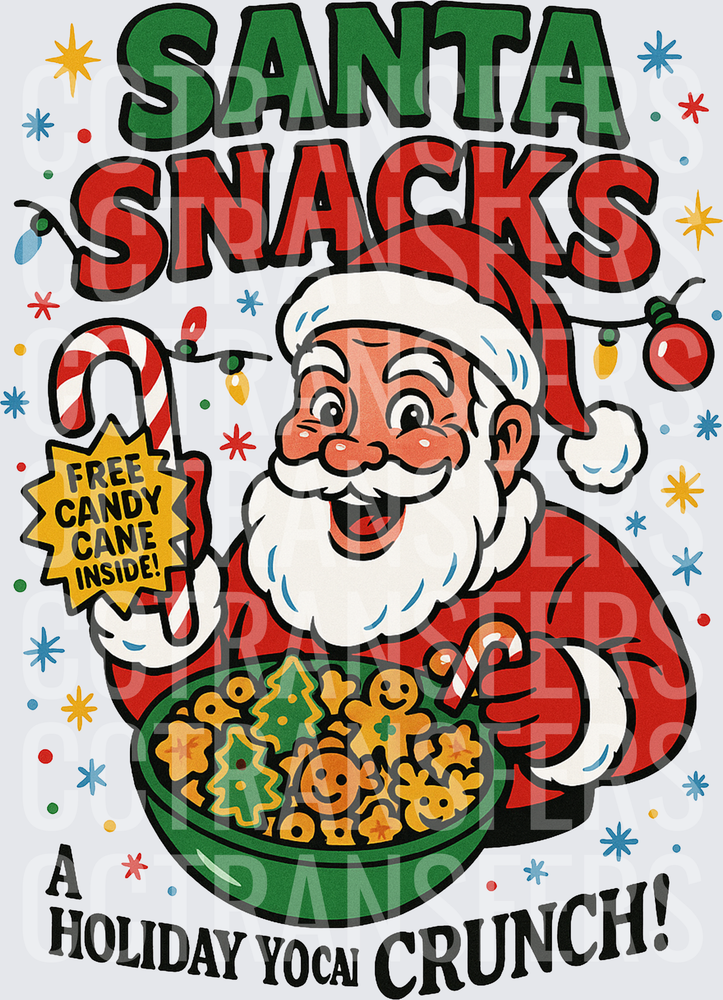 Santa Snacks A Holiday Crunch Cereal Box Design (DTF)