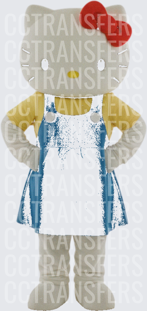 Cute White Cat Character Red Bow Blue Apron Dress (DTF)