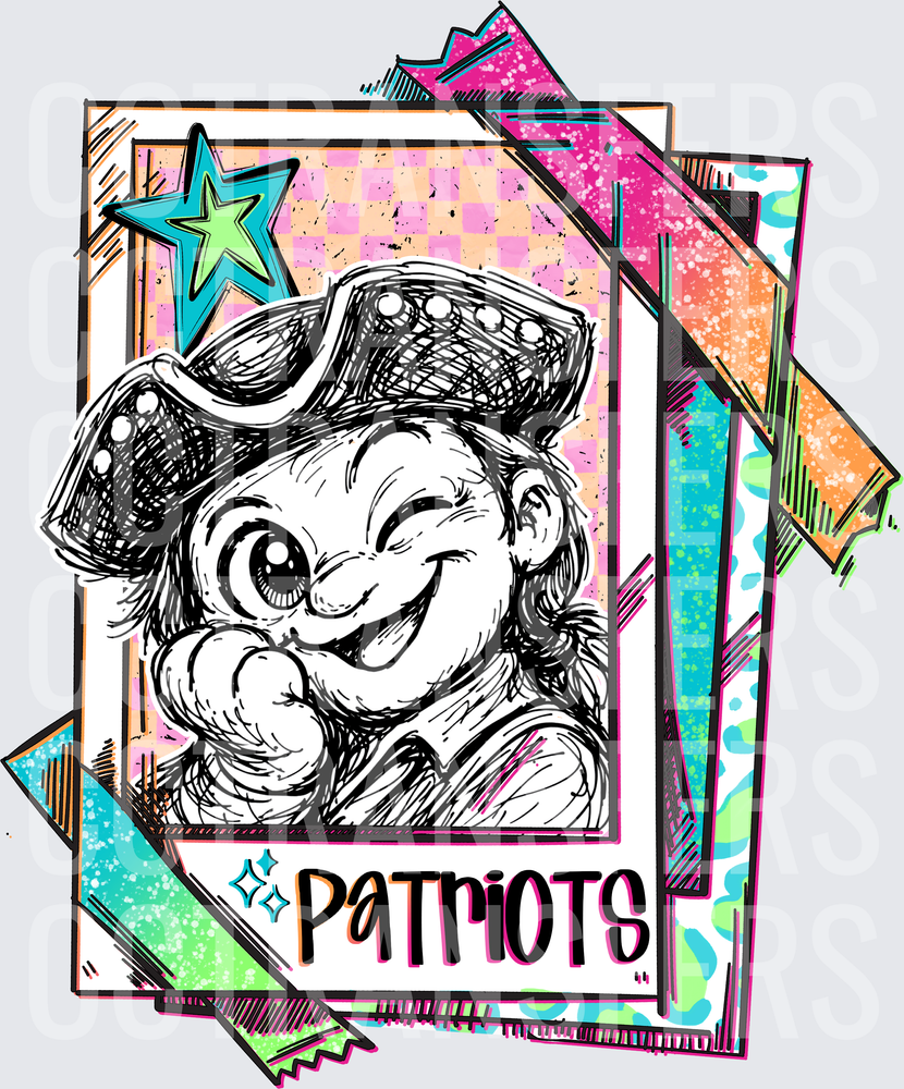 Retro Patriots Mascot Sketch Colorful Card Design (DTF)