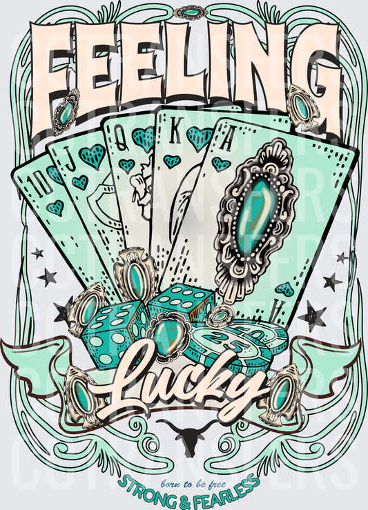 Feeling Lucky Strong & Fearless Western Turquoise Cards Dice (DTF)