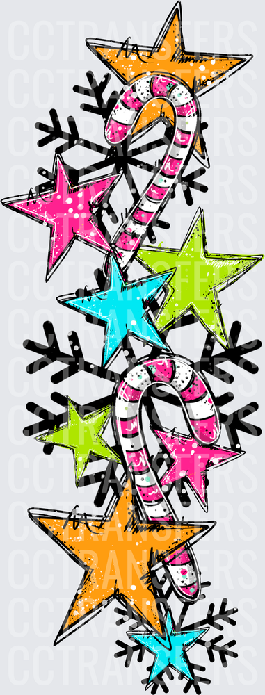 Colorful Stars Candy Canes Snowflakes Christmas Stack (DTF)