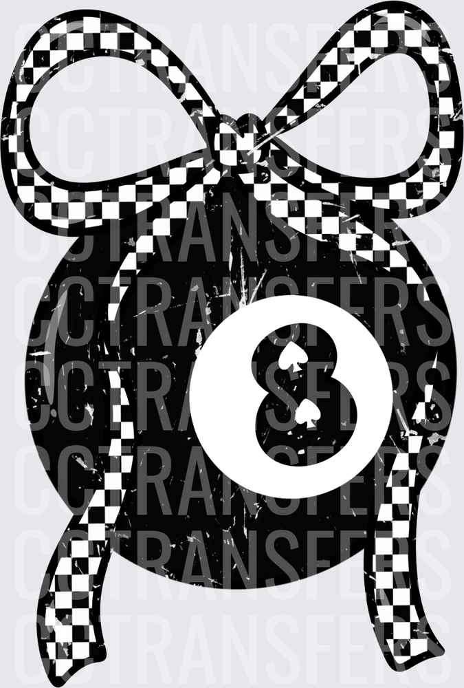 Distressed 8 Ball with Checkered Bow (DTF)