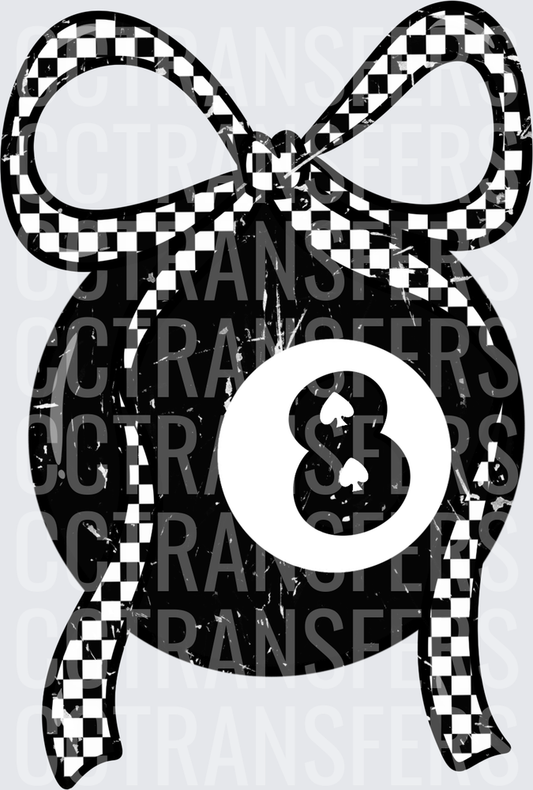 Distressed 8 Ball with Checkered Bow (DTF)