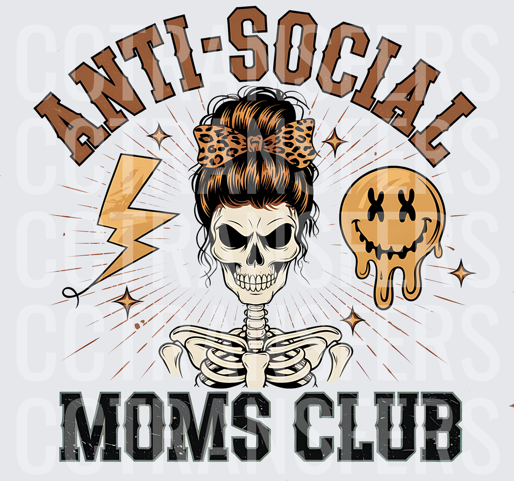 Anti-Social Moms Club Skull Messy Bun Leopard Bow (DTF)
