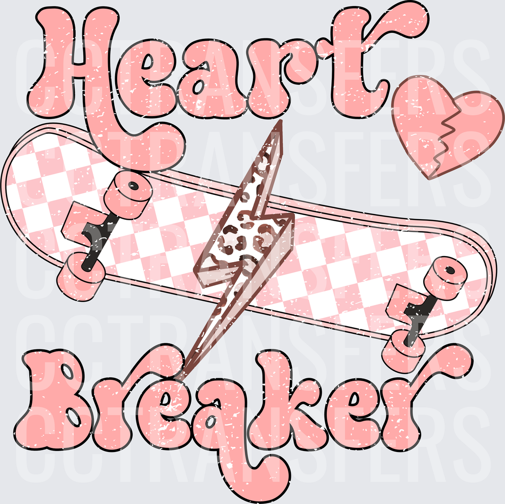 Heart Breaker Pink Checkered Skateboard Leopard Bolt (DTF)