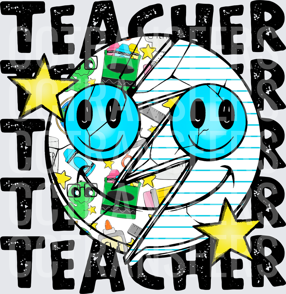Teacher Smiley Face Lightning Bolt School Supplies (DTF)