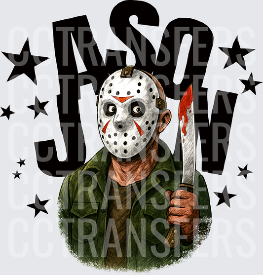 Hockey Mask Killer Bloody Machete Horror Stars (DTF)