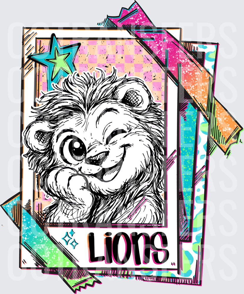 Cute Winking Lion Mascot Retro Polaroid Card Lions (DTF)