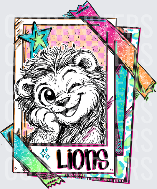 Cute Winking Lion Mascot Retro Polaroid Card Lions (DTF)
