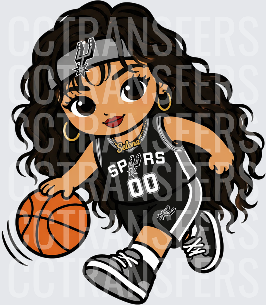 Curly Hair Girl Basketball Player #00 Dribbling (DTF)