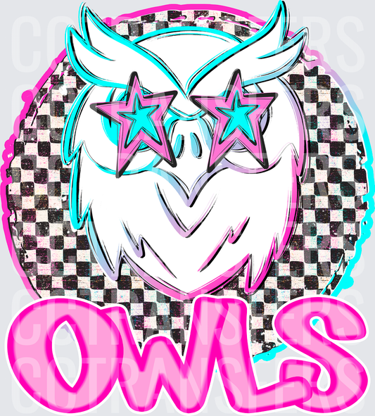 Retro Checkered Owl Star Sunglasses Mascot Owls DTF