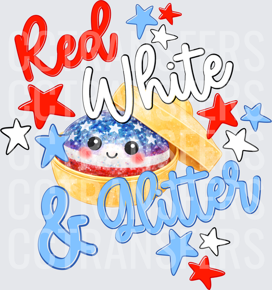Red White & Glitter Kawaii Patriotic Slime Container (DTF)