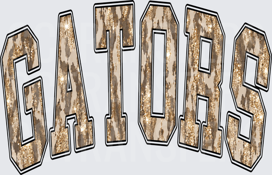 Gators Arched Varsity Letters Gold Glitter Animal Print (DTF)