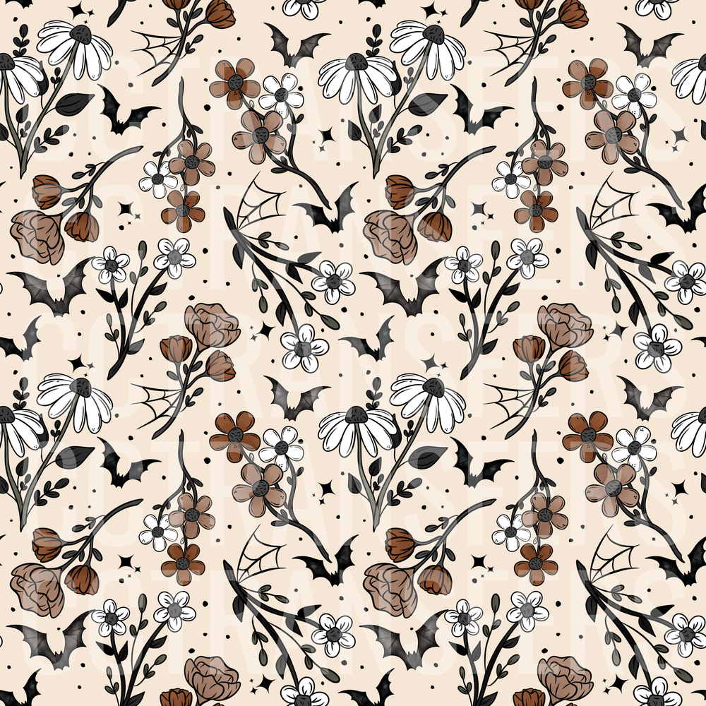 Gothic Floral Bats Dark Botanical Seamless Pattern (DTF)