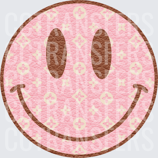 Pink Luxury Monogram Leather Smiley Face (DTF)