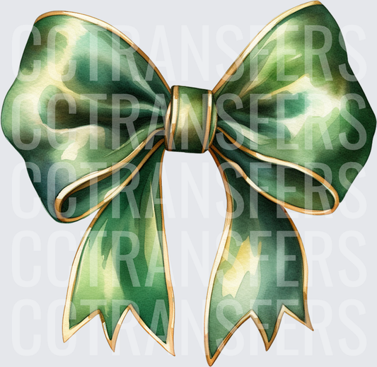 Watercolor Green and Gold Ribbon Bow (DTF)