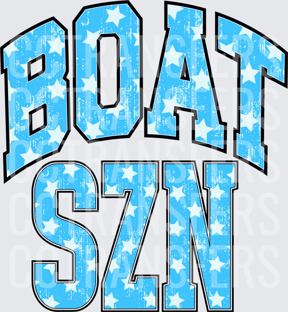 Boat SZN Blue Star Pattern Varsity Bold Letters (DTF)