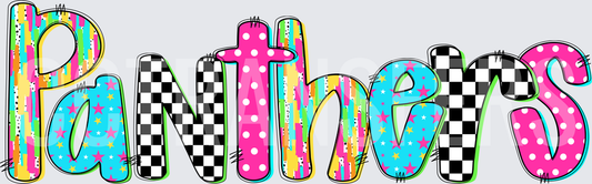 Colorful Mixed Pattern Panthers Bold Doodle Letters (DTF)
