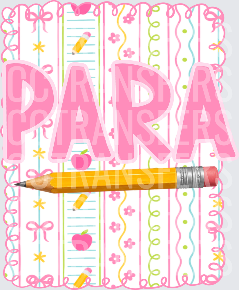 PARA Paraprofessional Pencil School Stripe Pattern (DTF)
