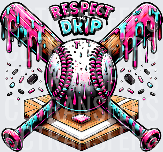Respect The Drip Softball Crossed Bats Home Plate (DTF)