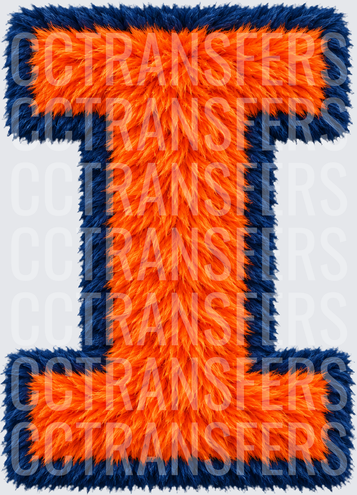 Fuzzy Orange Navy Blue Block Letter I (DTF)