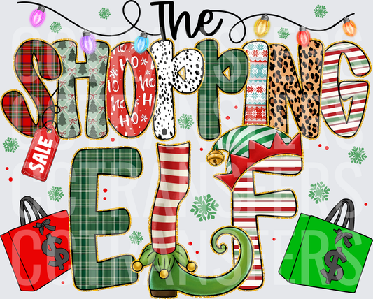 The Shopping Elf Christmas Patterned Letters (DTF)