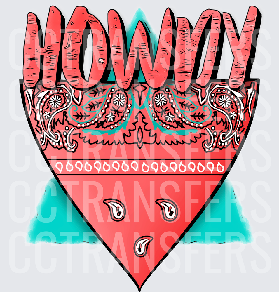 Howdy Red Paisley Bandana Western Greeting (DTF)