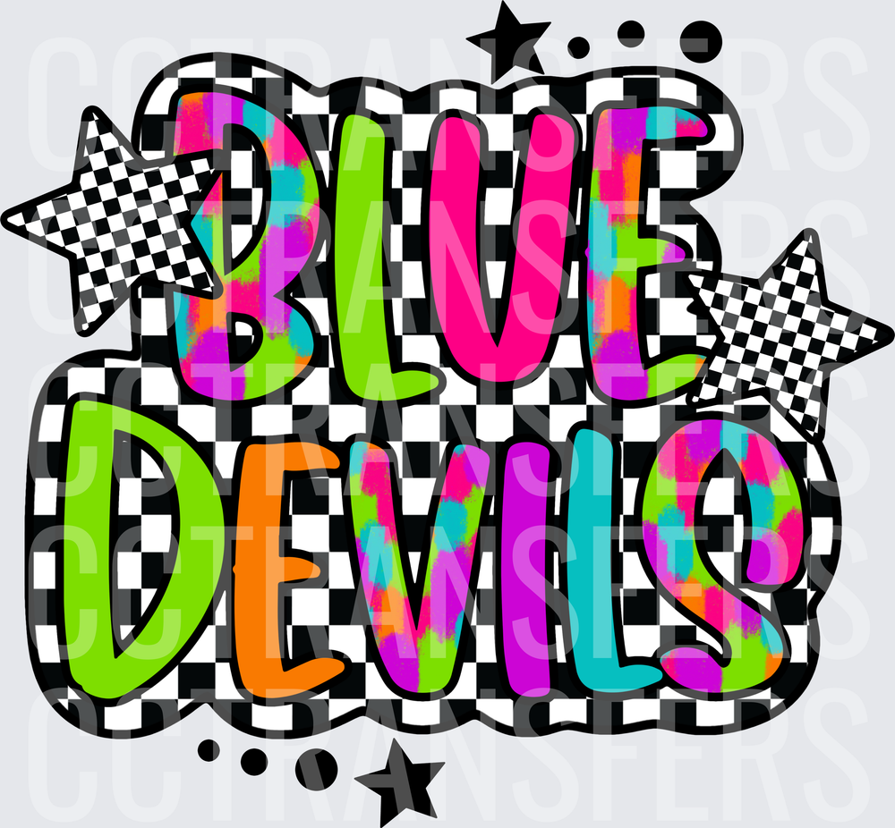 Blue Devils Checkered Neon Leopard Stars (DTF)