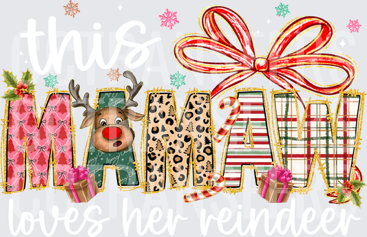 Mamaw Christmas Patchwork Letters Reindeer Holiday (DTF)