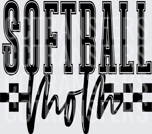Softball Mom Bold Varsity Script Checkered Design (DTF)