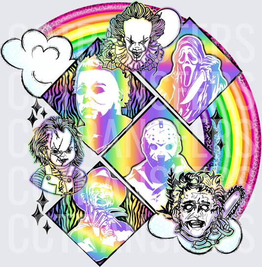 Rainbow Horror Icons Collage Pennywise Jason Chucky DTF