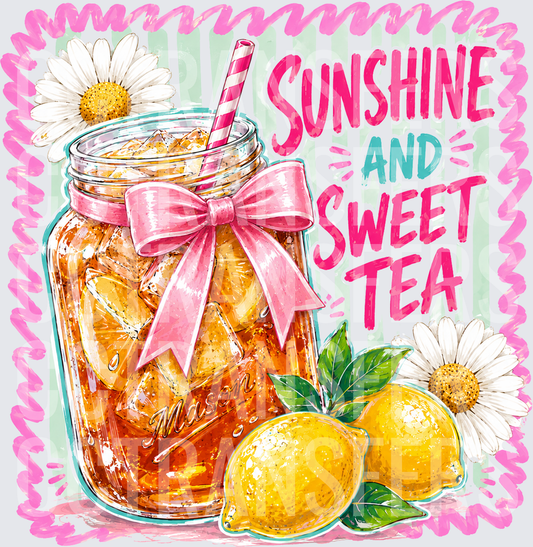 Sunshine And Sweet Tea Mason Jar Pink Bow Daisy Lemon (DTF)