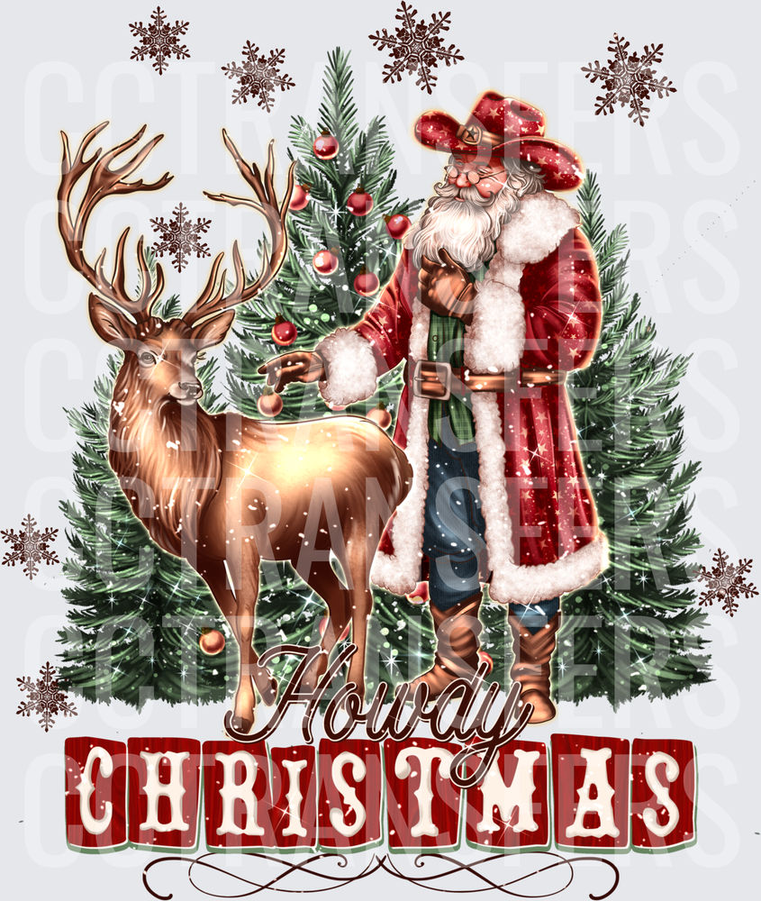 Howdy Christmas Western Santa Reindeer Snowflakes (DTF)