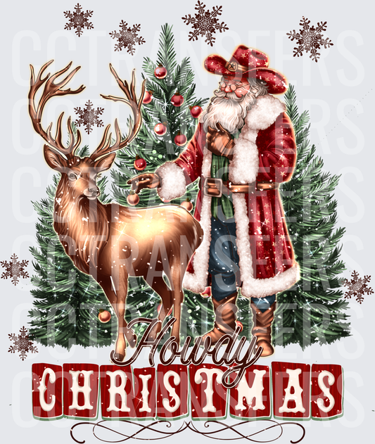 Howdy Christmas Western Santa Reindeer Snowflakes (DTF)