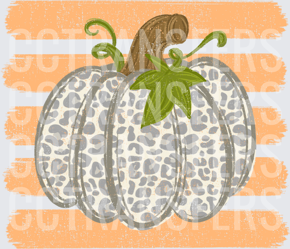 Leopard Print Pumpkin Orange Stripe Fall (DTF)