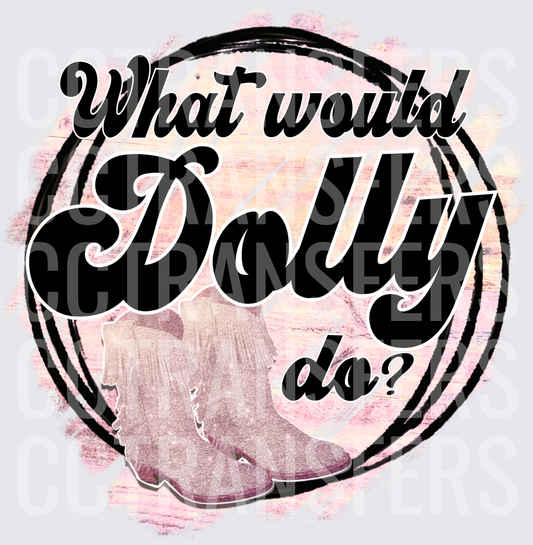 What Would Dolly Do Pink Glitter Fringe Boots Circle (DTF)