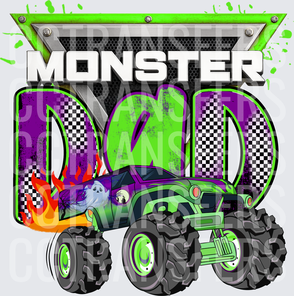 Monster Dad Green Ghost Monster Truck Flames (DTF)