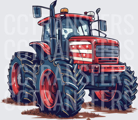 Patriotic Stars and Stripes Red Farm Tractor (DTF)