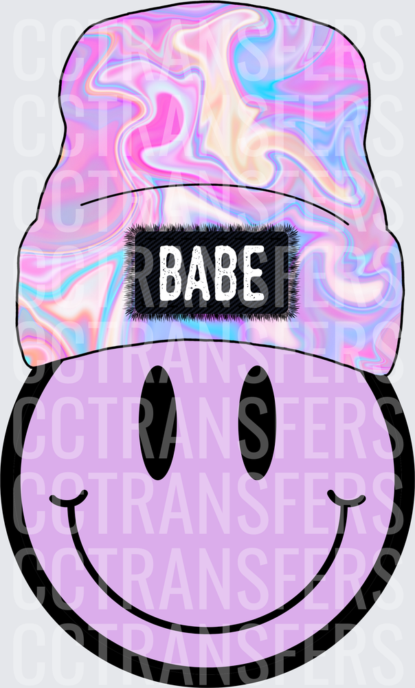Holographic Swirl Beanie Smiley Face Babe (DTF)