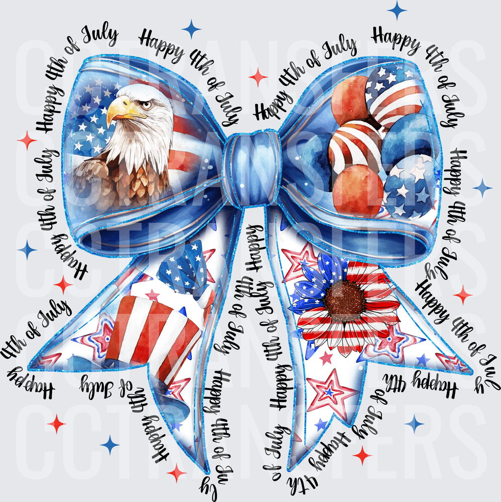 Happy 4th of July Patriotic Bow Bald Eagle Sunflower (DTF)