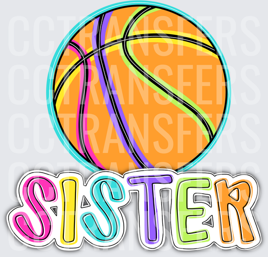 Colorful Basketball Sister Multicolor Bold Text (DTF)