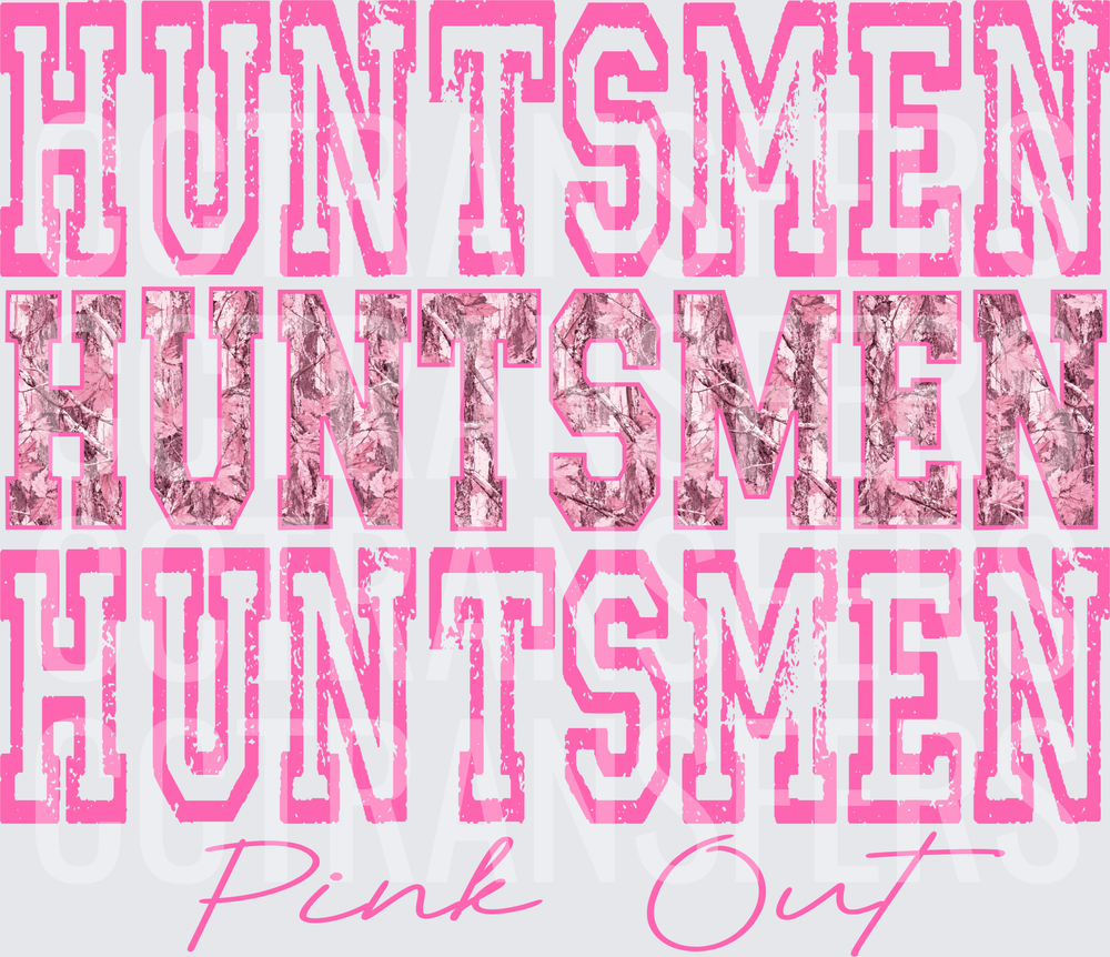 Huntsmen Pink Out Stacked Varsity Pink Camo Letters (DTF)