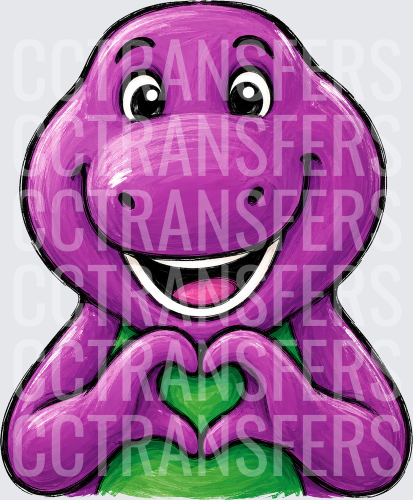 Purple Dinosaur Making Heart Shape With Hands (DTF)