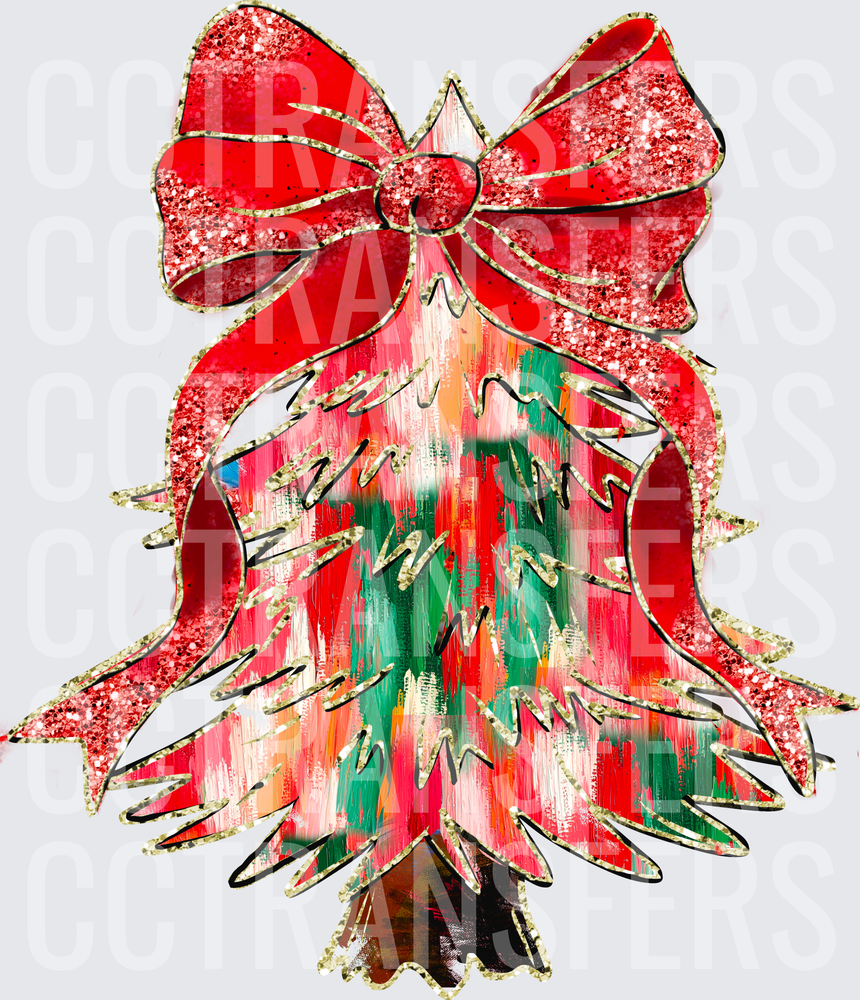Glitter Red Bow Christmas Tree Abstract Brushstroke (DTF)