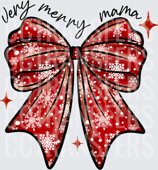 Very Merry Mama Red Snowflake Christmas Bow (DTF)