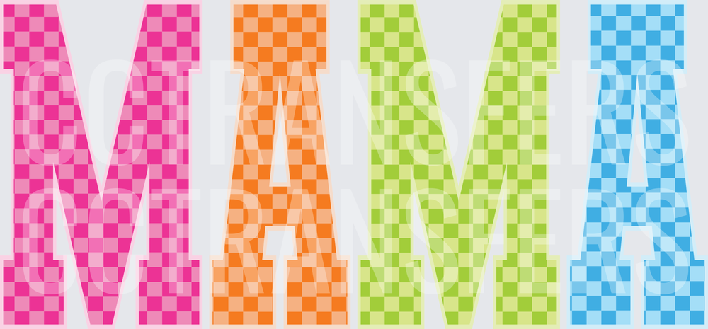 Checkered MAMA Bold Varsity Letters Multicolor (DTF)